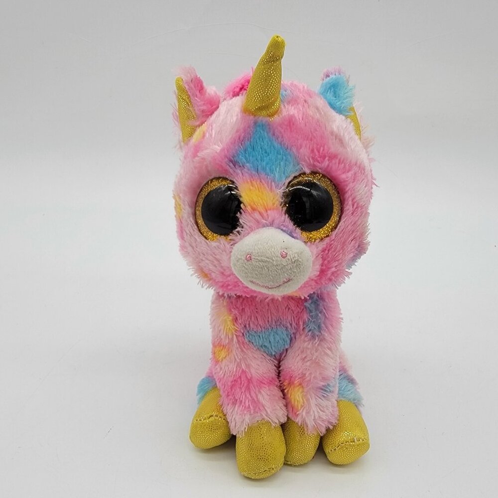 Ty Beanie Boo Ty Silk FANTASIA Unicorn pastel multi-color plush 7"